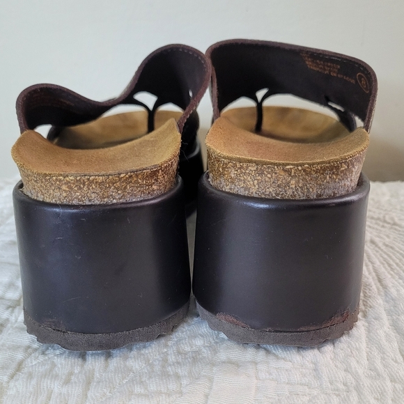 Vintage American Eagle Y2K Brown Platform Sandals 8 Chunky Wedge Cork Sole - Picture 6 of 10